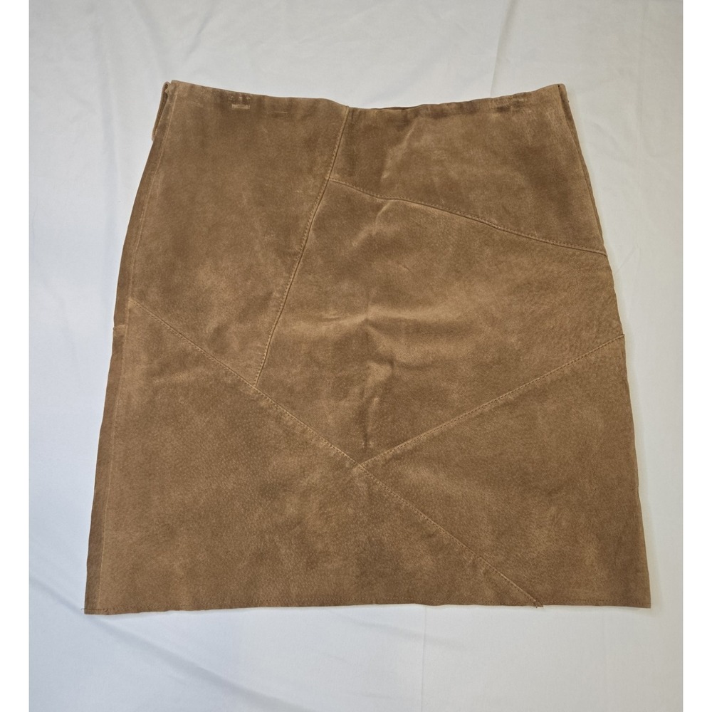 The Keenan Leather Company 100% Leather Suede Brown Mini Skirt Size‎ 36 Side Zip